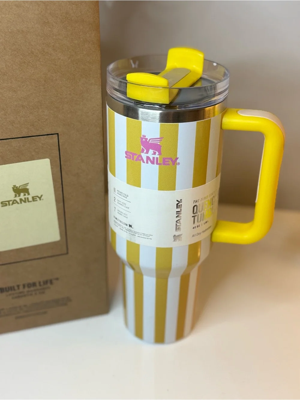 New! Stanley Quencher Yellow & White Striped Tumbler with Handle 40 OZ - Picture 8 of 10